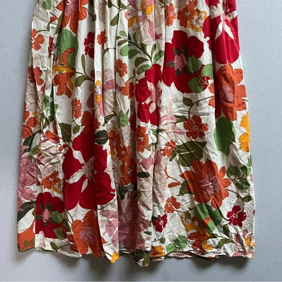 Zara Floral Smocked Waist Midi Dress Button Front XL - Picture 5 of 12